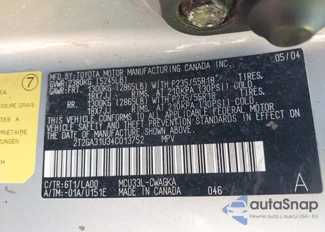 2004 Lexus Rx 330 from USA, damaged, VIN 2T2GA31U34C013752